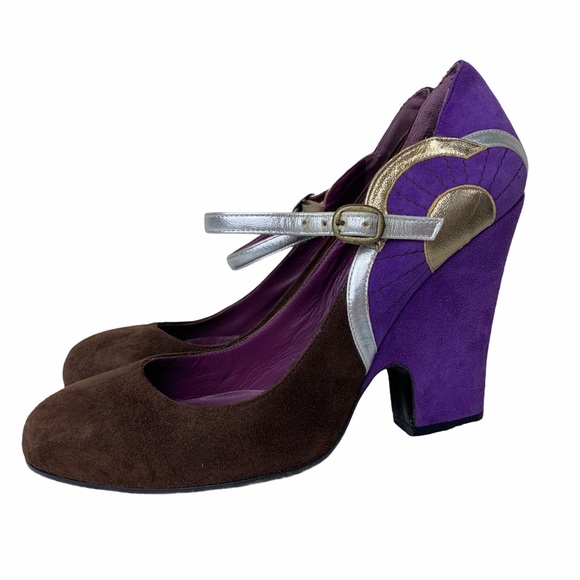 Marc Jacobs Purple Suede Mod Maryjane Wedge Heels - Picture 1 of 11
